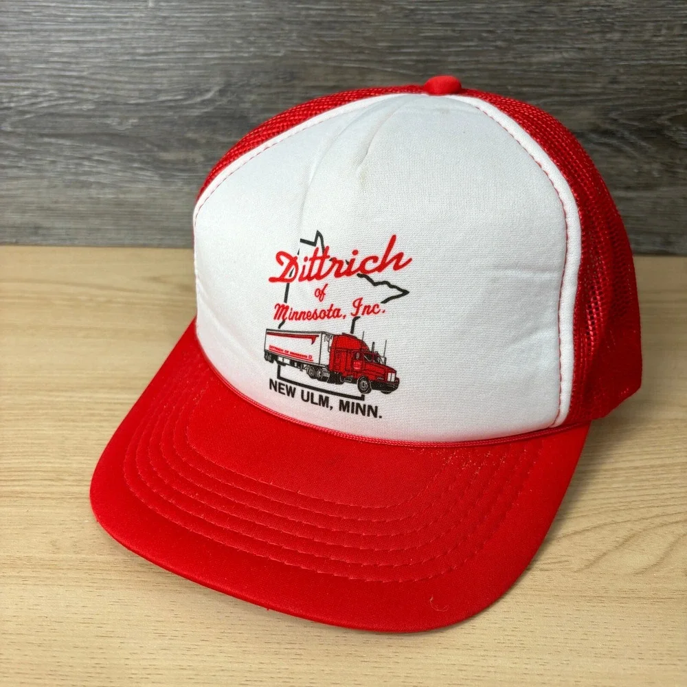 Vintage Dittrich Hat Cap Snapback Red White Trucker Trucking Minnesota‎ New Ulm